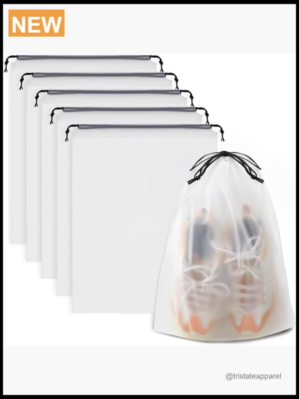 Waterproof Travel Shoe Bags, Clear Drawstring, 5 Pack, 15.7x11.8 in, for Packing